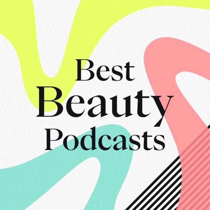 Nouveau Beauty pattern background with 'best beauty podcasts' text overlay