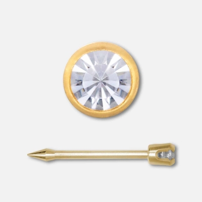 Inverness Nose Piercing Cassette Gold Plated 2mm Long Post Cubic Zirconia Crystal Bezel Nouveau Beauty