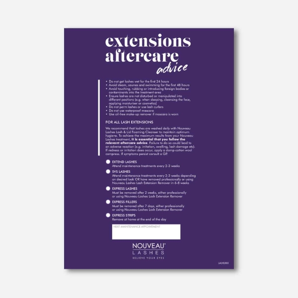 Nouveau Lashes Extensions Aftercare Cards Nouveau Beauty