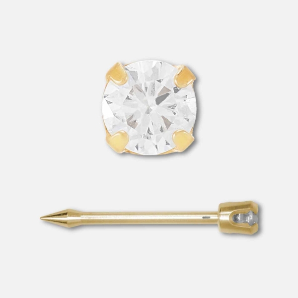 Inverness Nose Piercing Cassette Gold Plated 2mm Long Post Cubic Zirconia Prong Setting Nouveau Beauty