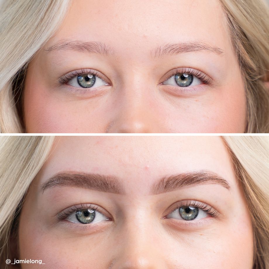 Jamie Long hybrid brow tint applied with airbrush